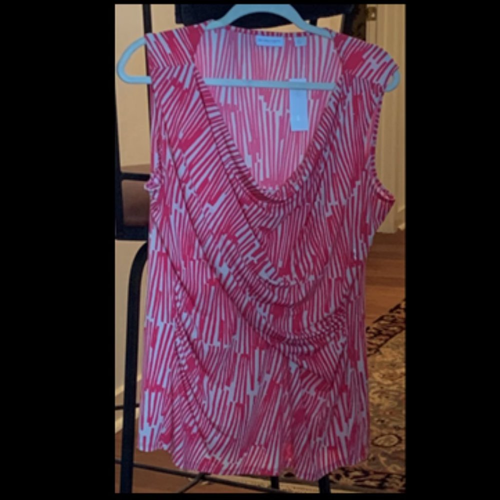 NY & Co Pink & White Sleeveless, Draped Cowl Neck Blouse XL NWT